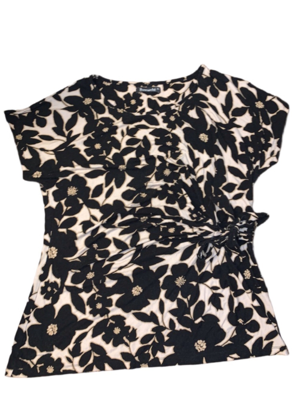 Women's Bonmarché Black & Beige Floral Short Sleeve Tee Plus Size 14